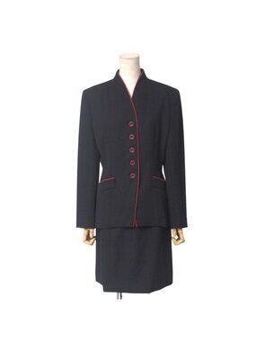 Christian Dior Vintage Skirt Suit Size 9 Collarless Peplum Jacket Bleather